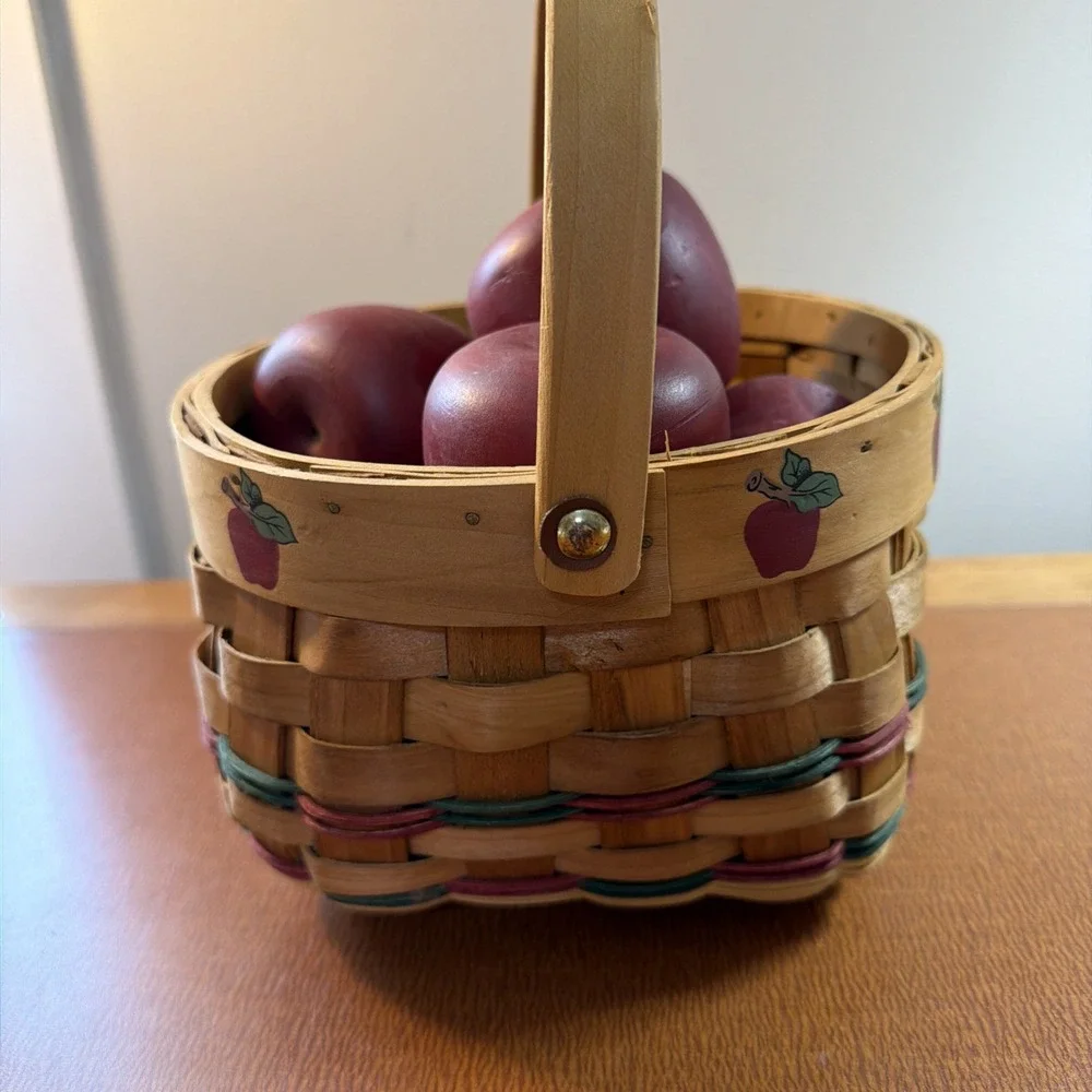 Autumn Apple Basket Full Of Wooden Apples Handle, Painted Apples Design 8